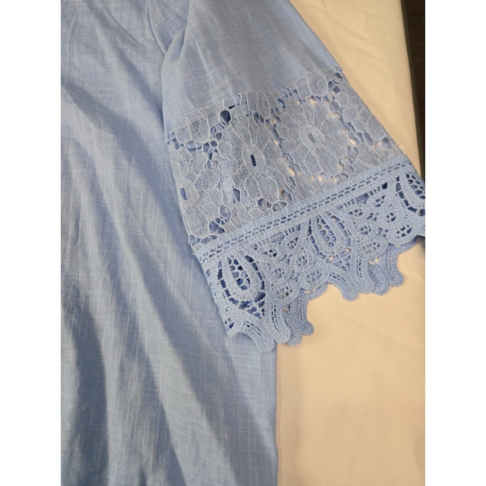 Light Blue Embroidered Eyelet Lace Peasant Top Sz 3XL Boho Cottagecore Prairie - Picture 7 of 16